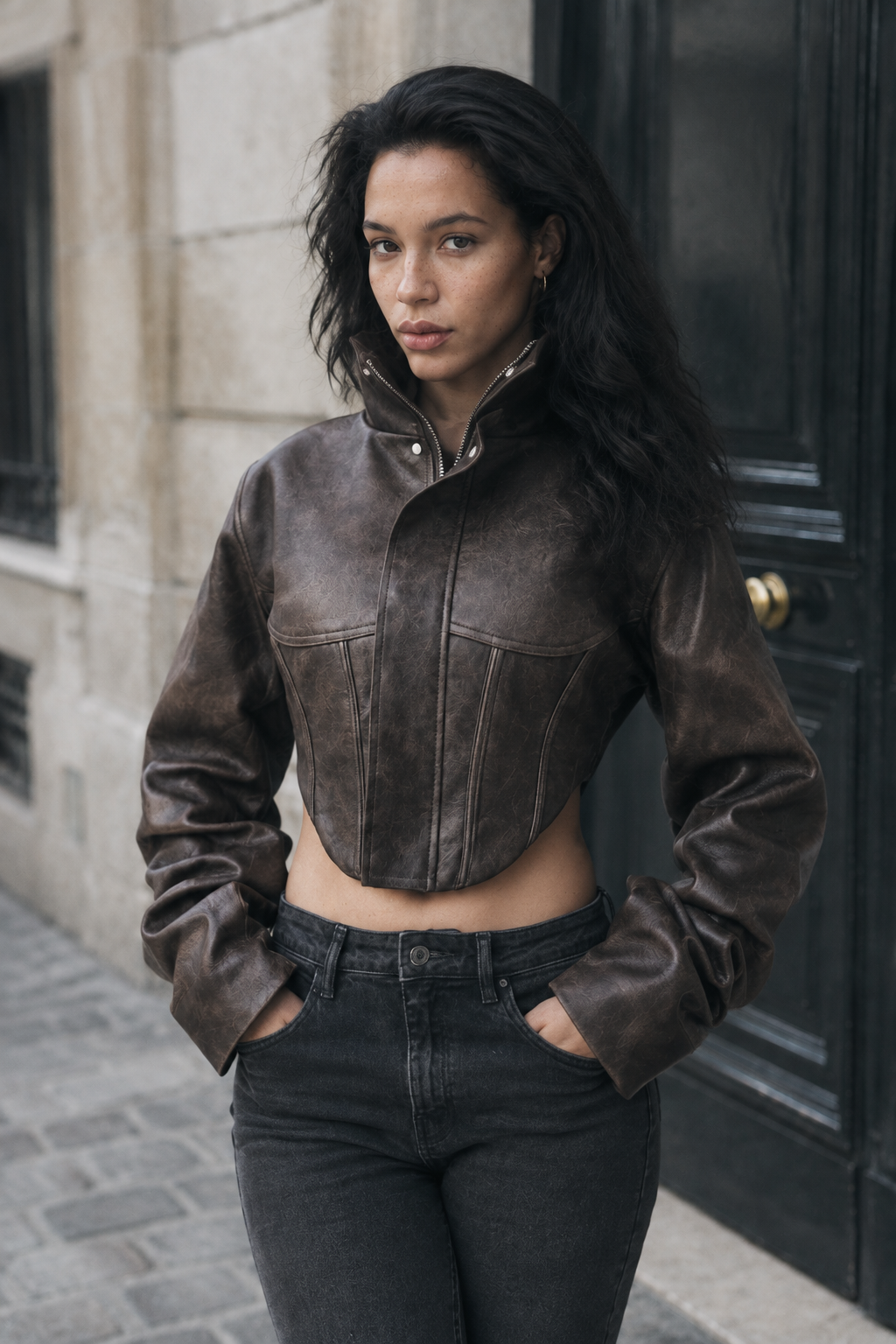 Larea | Faux Leather Crop Jacket