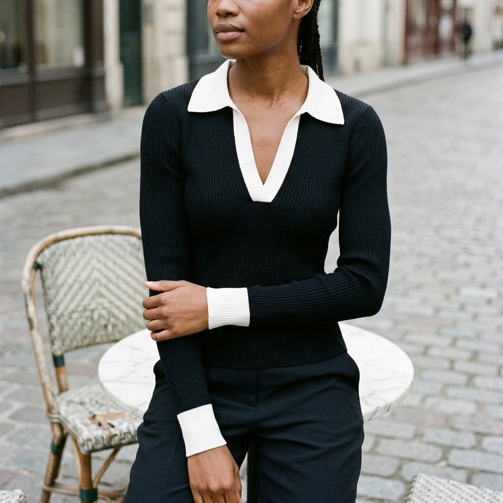 Romlyn | Contrast Collar Slim Knit Sweater