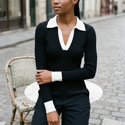 Romlyn | Contrast Collar Slim Knit Sweater