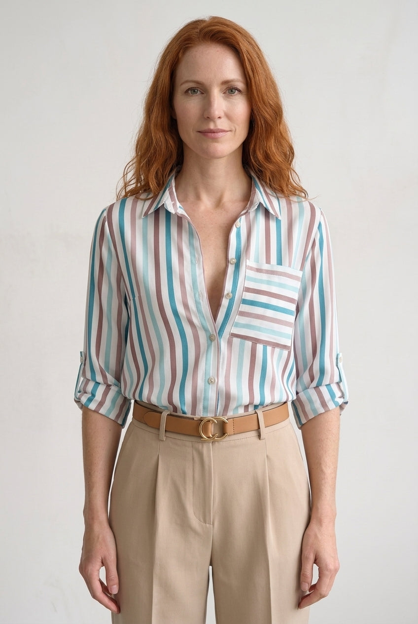 Classic Collared Printed Blouse for Women, Soft Breathable Long-Sleeve, for Work, Office, Casual & Everyday Wear