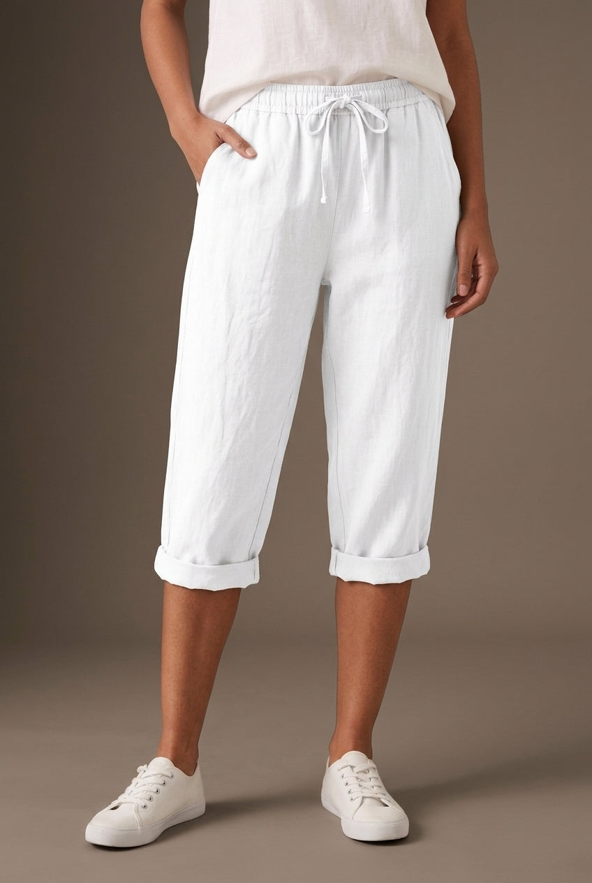 Relaxed Linen Shorts for Women, Cropped Breathable Drawstring Waist, for Summer, Garden, Casual & Everyday Wear