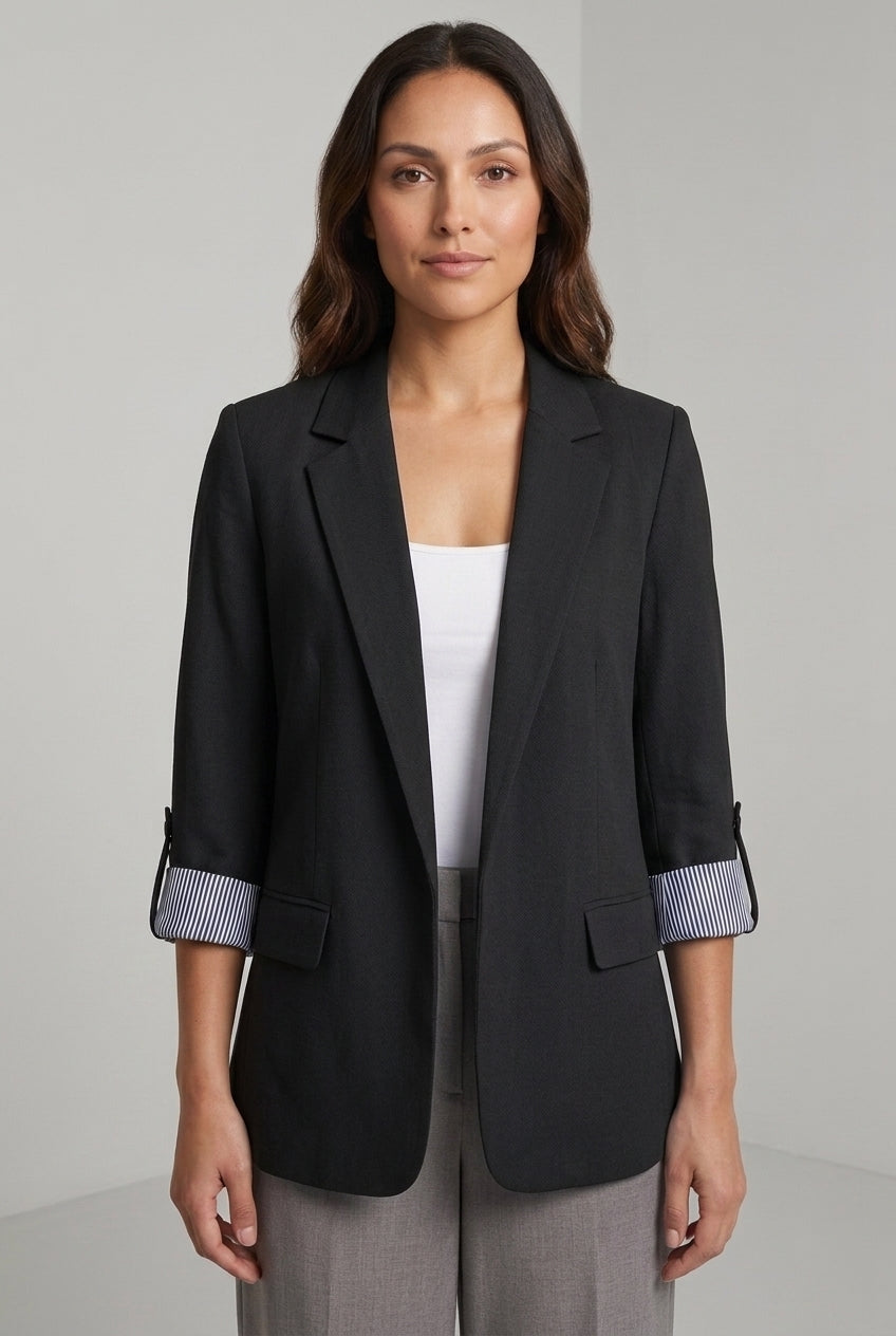 Enid | Women's Open Front Notch Lapel Striped Cuff Blazer Jacket