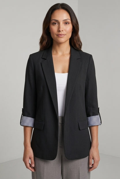 Enid | Women's Open Front Notch Lapel Striped Cuff Blazer Jacket