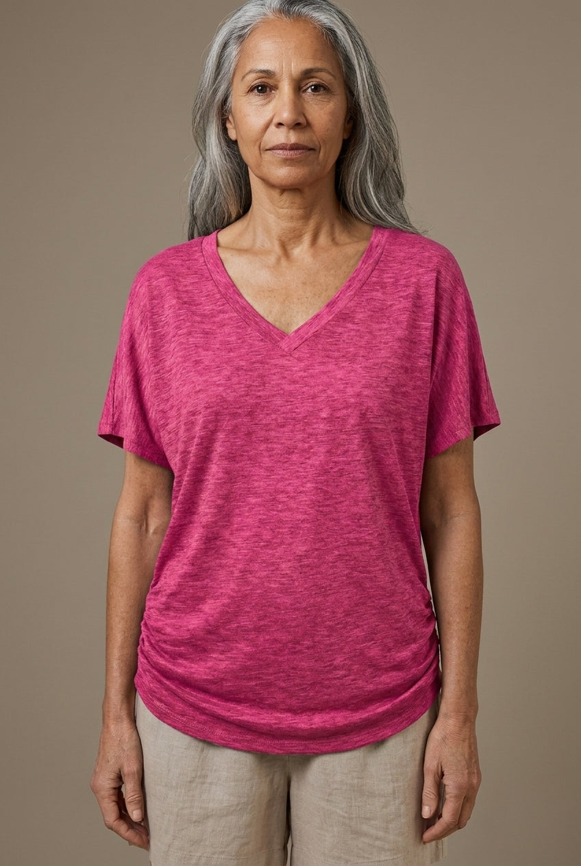 Classic V-Neck Loose Fit Shirt for Women, Batwing Sleeve Relaxed Silhouette, for Casual, Everyday & Versatile Wear