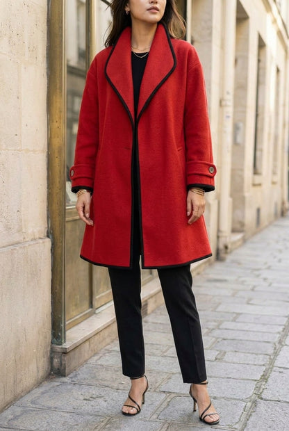 Lou | Wool-Blend Swing Coat with Contrast Trim