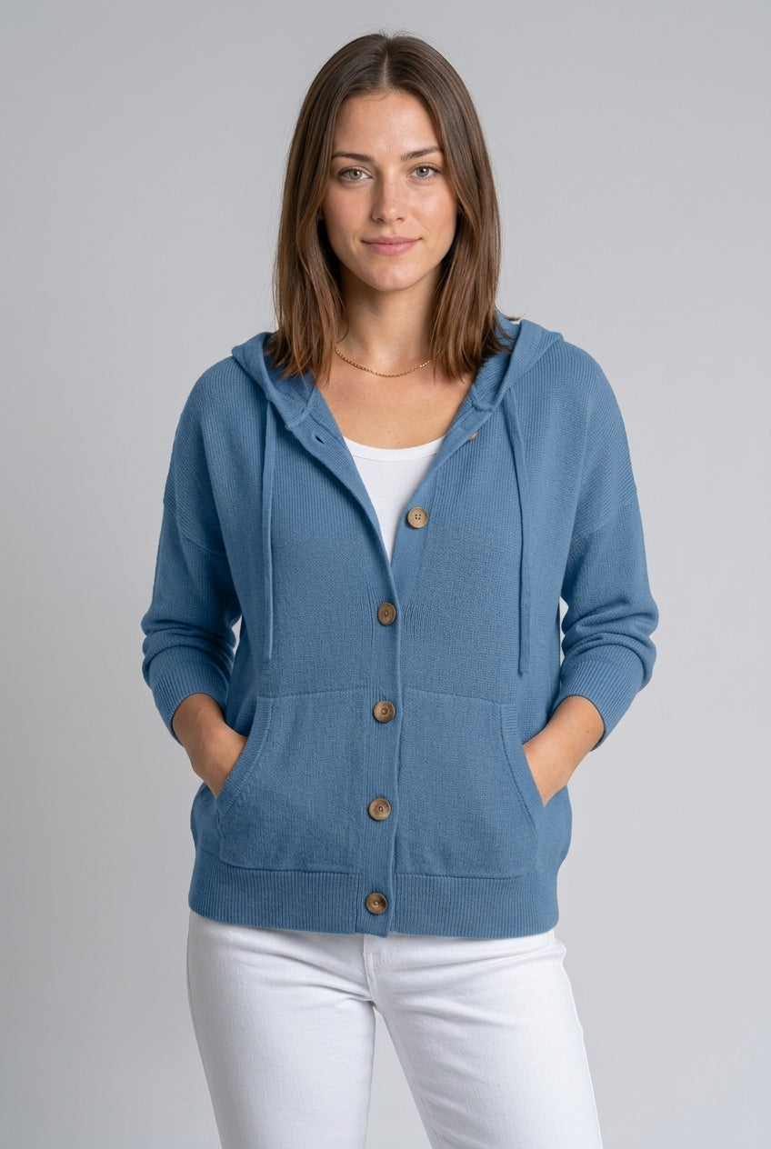 Andrina Evanthe | Button-Up Hooded Cardigan