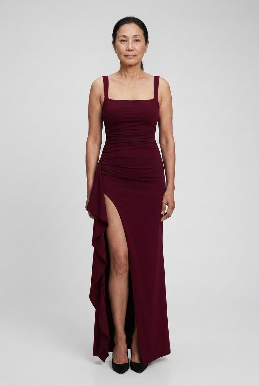 Elegant Open-Back Maxi Dress for Women, Flowing Lightweight Long-Sleeve, for Weddings, Evening & Special Occasions
