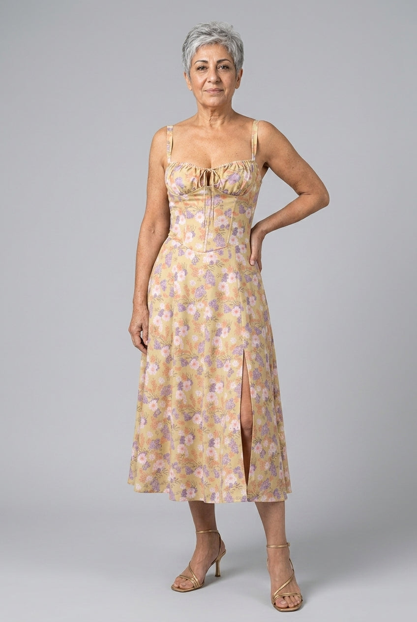 Nella Ume | Floral Sweetheart Midi Dress