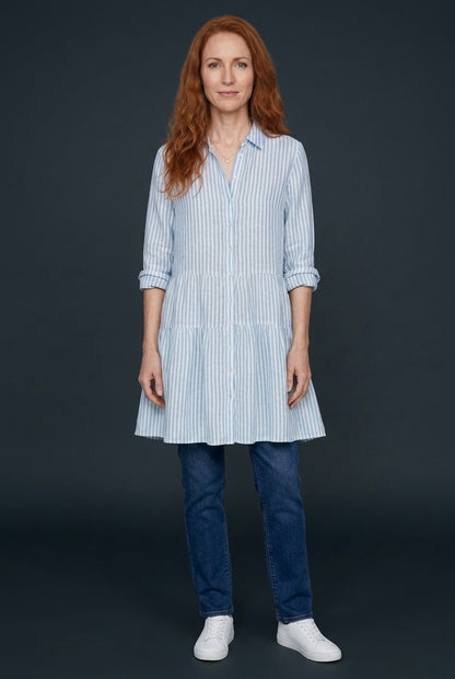 Breezy Striped Dress for Women, Button-Front Vertical Stripe Relaxed Fit, for Summer, Vacation, Brunch & Everyday Wear