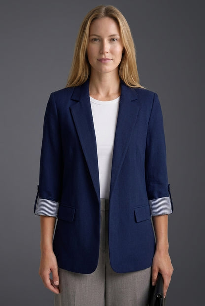 Enid | Women's Open Front Notch Lapel Striped Cuff Blazer Jacket