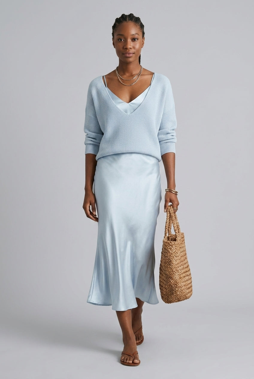 Angelique Dagny | Ribbed Knit & Satin Wrap Two-Piece Set