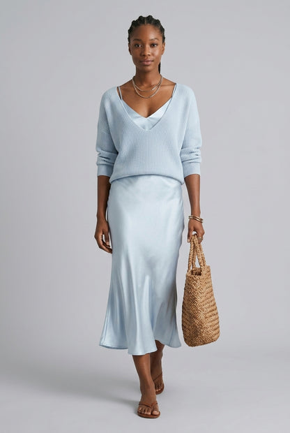 Angelique Dagny | Ribbed Knit & Satin Wrap Two-Piece Set