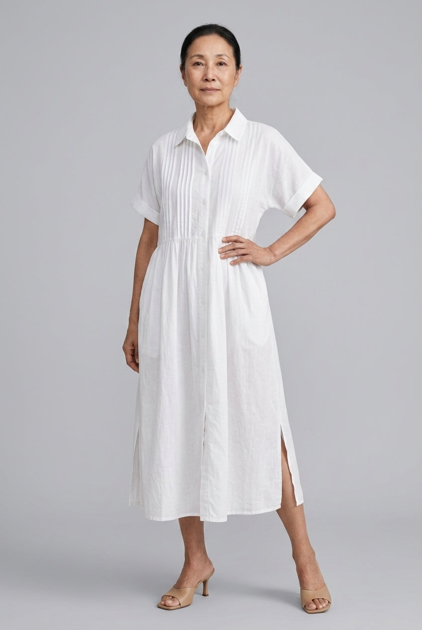 Nathalie | Cotton Button Midi Dress