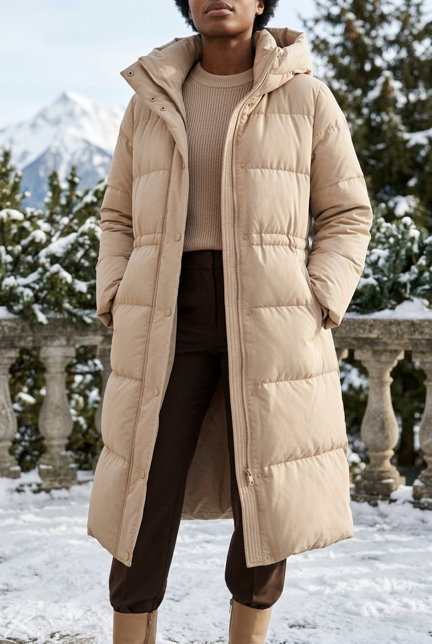 Elina | Hooded Knee-Length Down Puffer Jacket