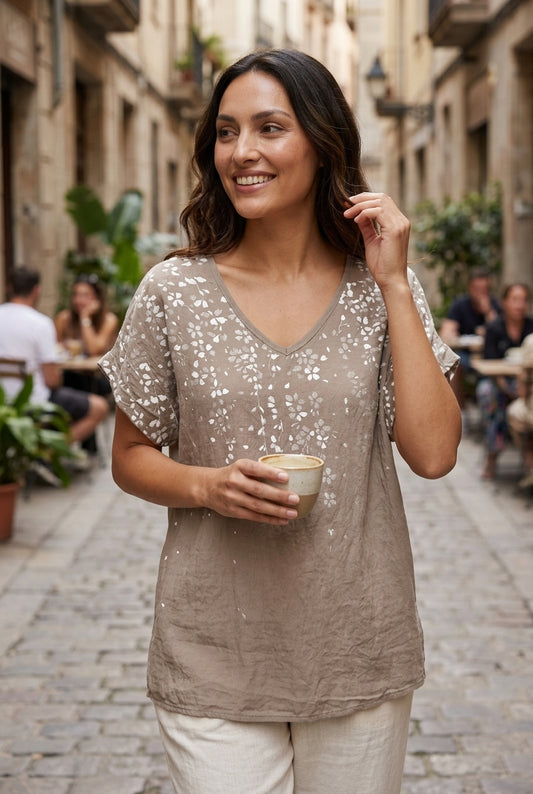 Summer Floral V-Neck Short Sleeve Women's Relaxed Top