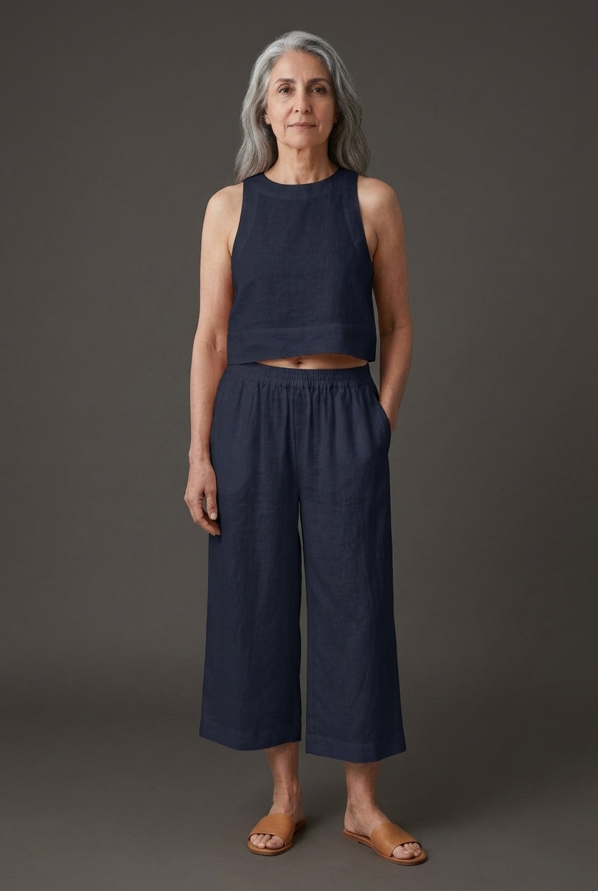 Casual Sleeveless Capri Pants Set for Women, Crop Top Wide-Leg, Lightweight Breathable, for Summer, Vacation, Everyday &