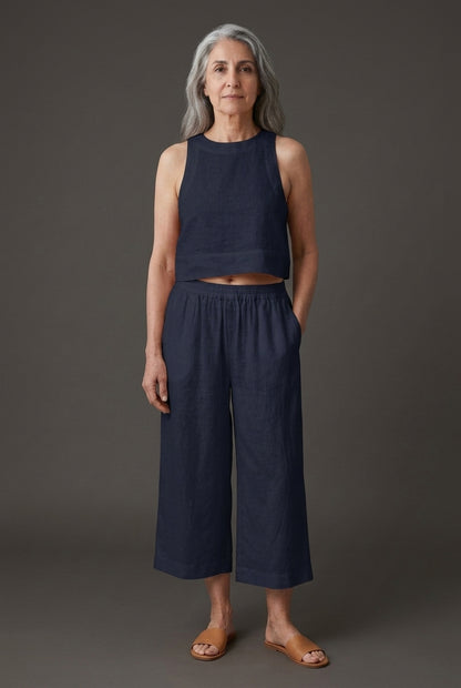 Casual Sleeveless Capri Pants Set for Women, Crop Top Wide-Leg, Lightweight Breathable, for Summer, Vacation, Everyday &