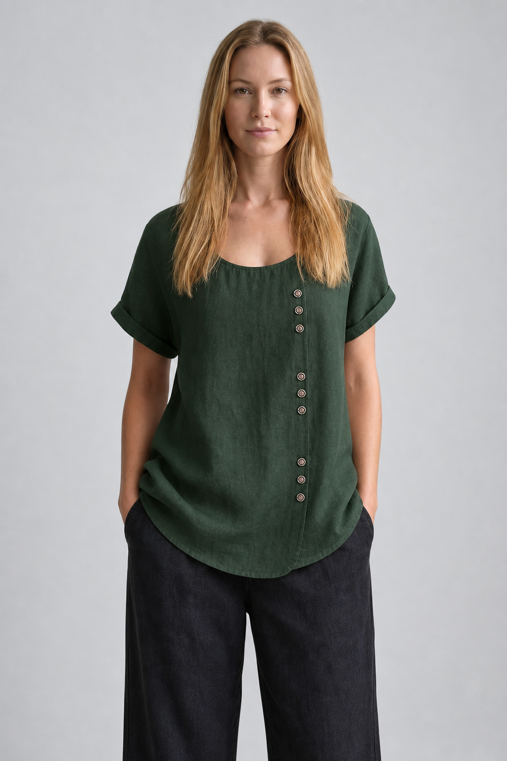 Faye | Women's Casual Linen Button-Front Tunic Top
