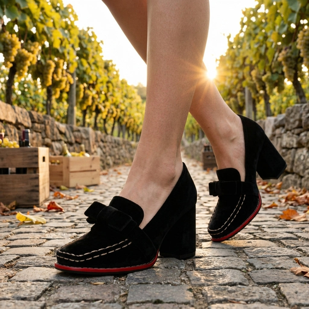 Veronique | Velvet Block Heel Loafers