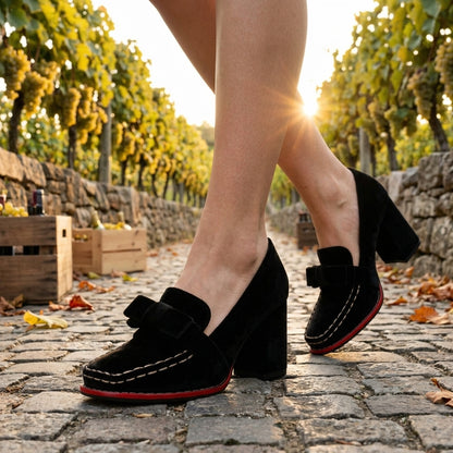 Veronique | Velvet Block Heel Loafers