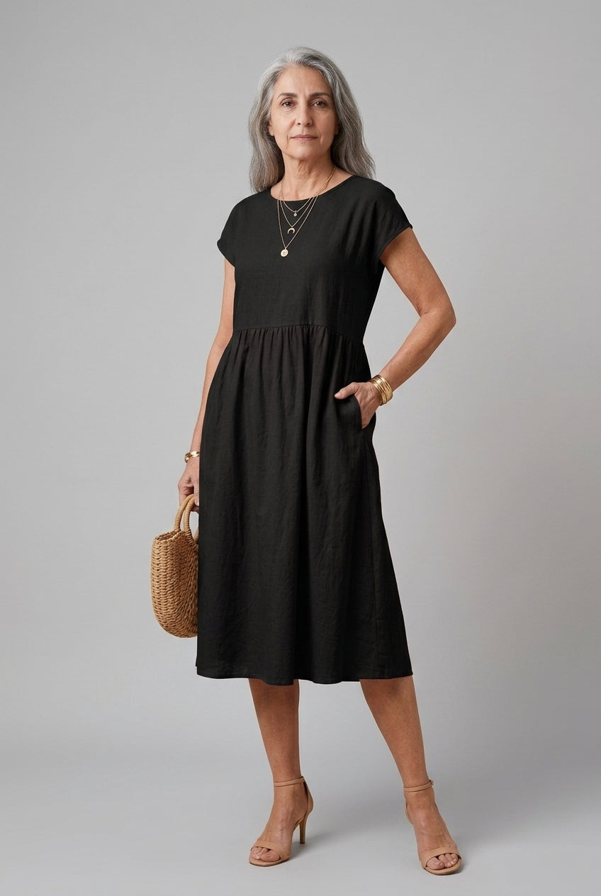Elegant Round Neck Dress for Women, Tailored Soft Comfortable Fit, for Work, Casual, Evening & Everyday Wear
