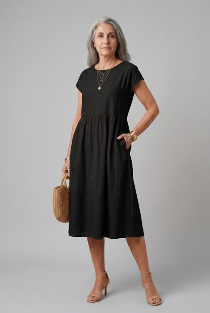Elegant Round Neck Dress for Women, Tailored Soft Comfortable Fit, for Work, Casual, Evening & Everyday Wear