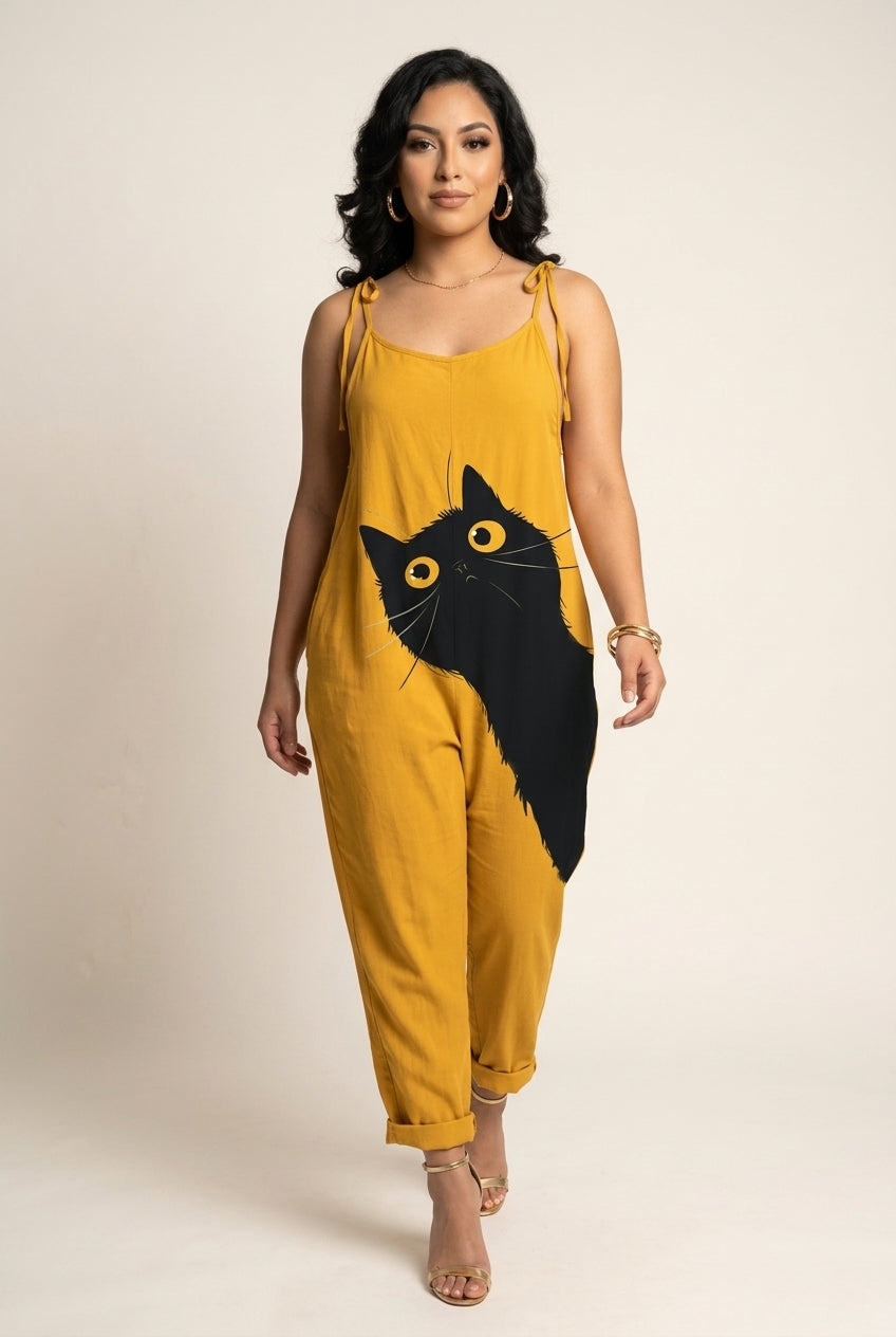 Lena | Lightweight Cat Print Jumpsuit