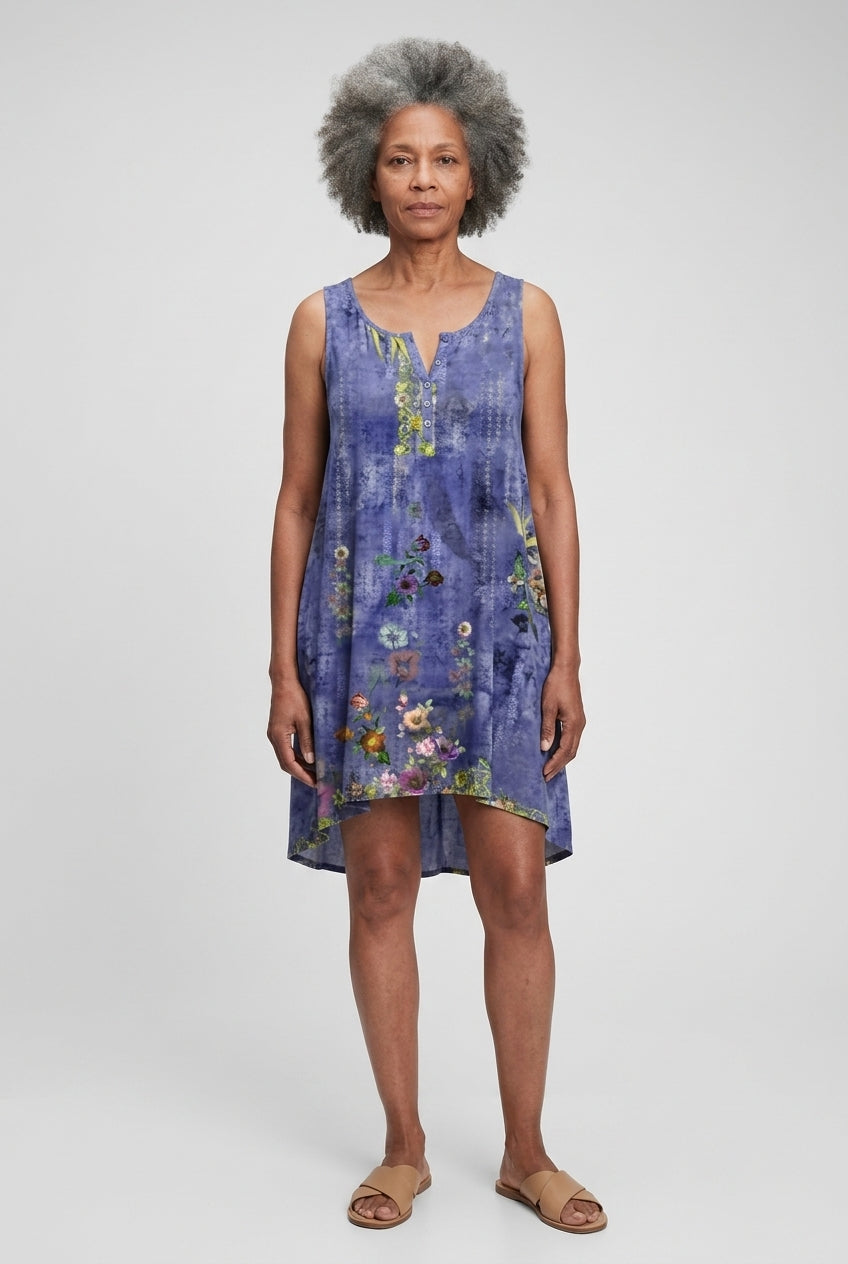 Bohemian Floral Sleeveless Tunic Dress for Women, Lightweight Relaxed Fit, for Summer, Beach, Vacation & Everyday Wear