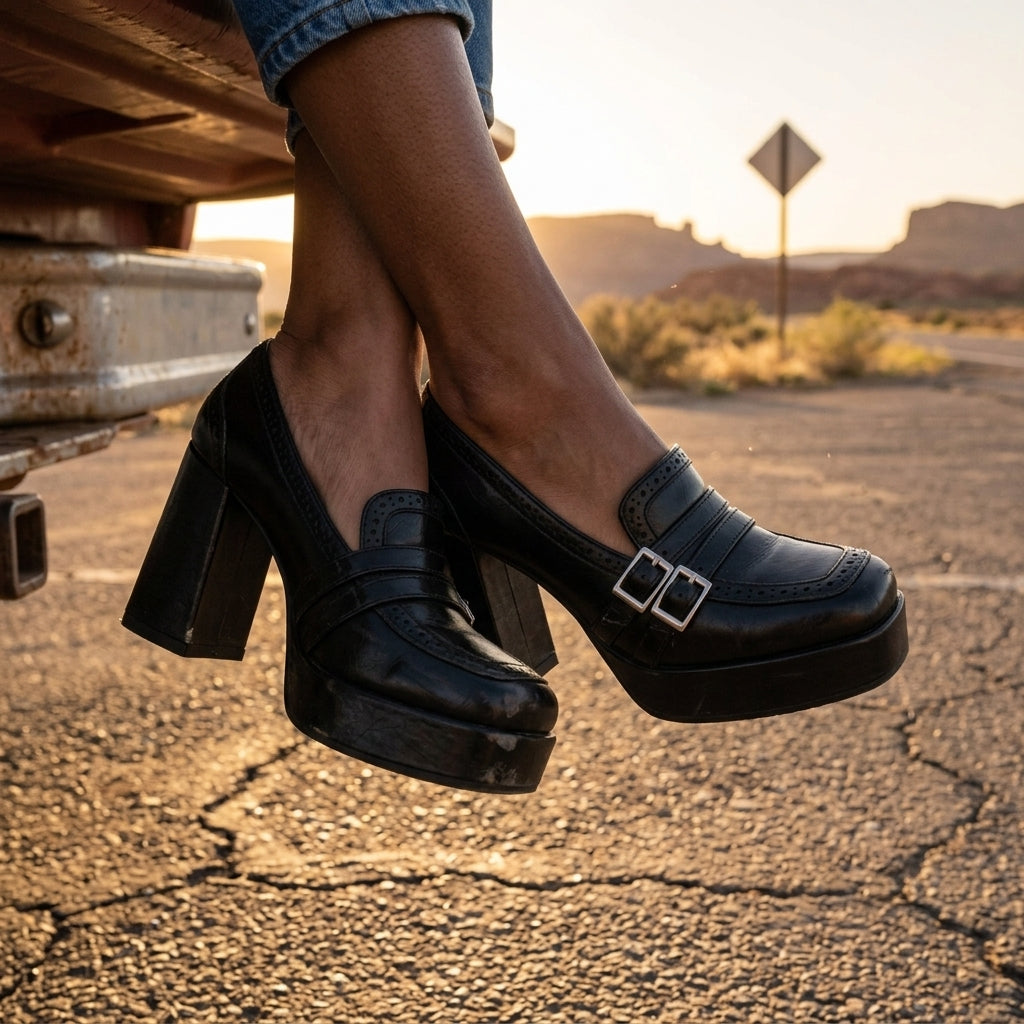Valentina | Textured Brogue Platform Loafers