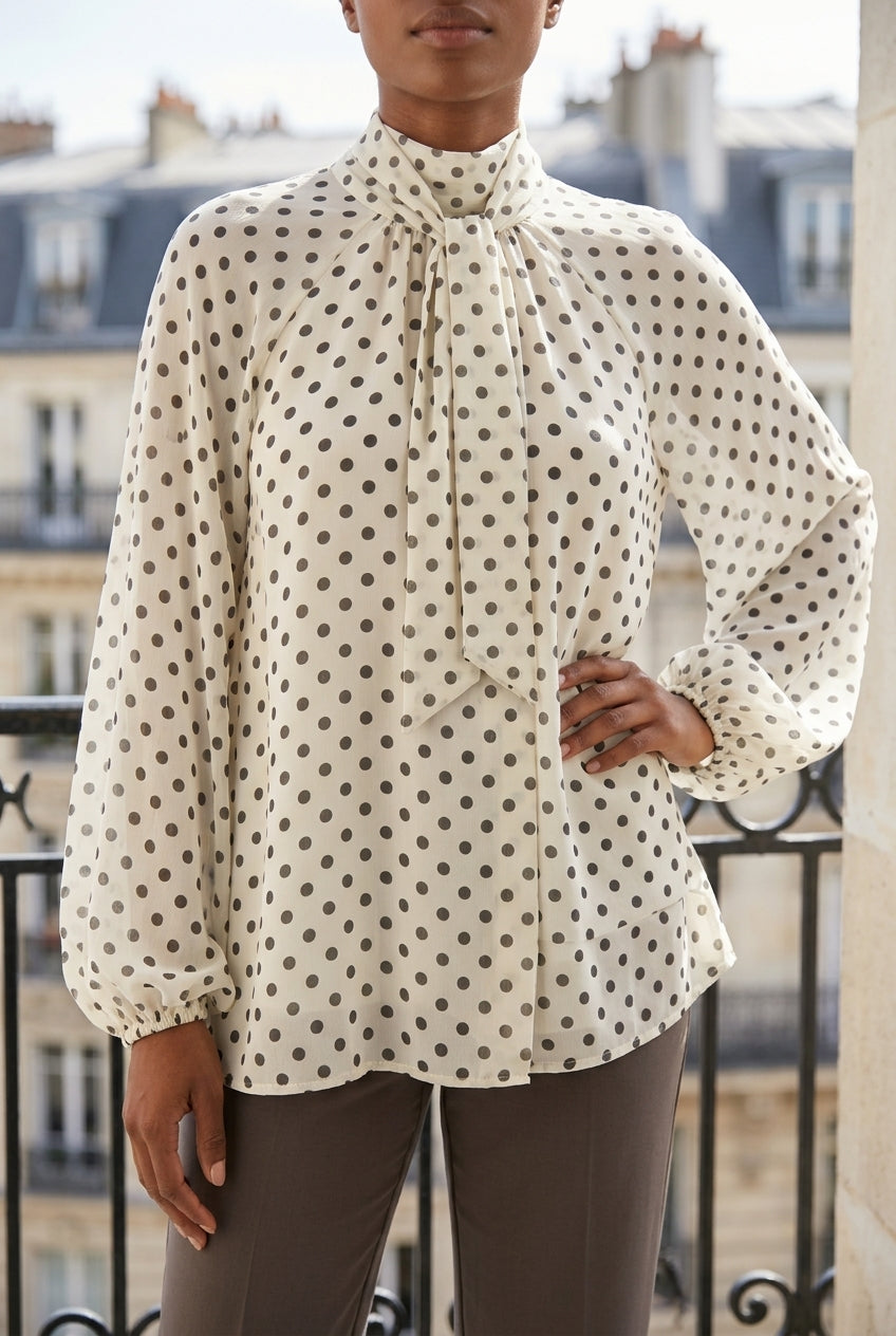 Aditi | Polka Dot V-Neck Blouse