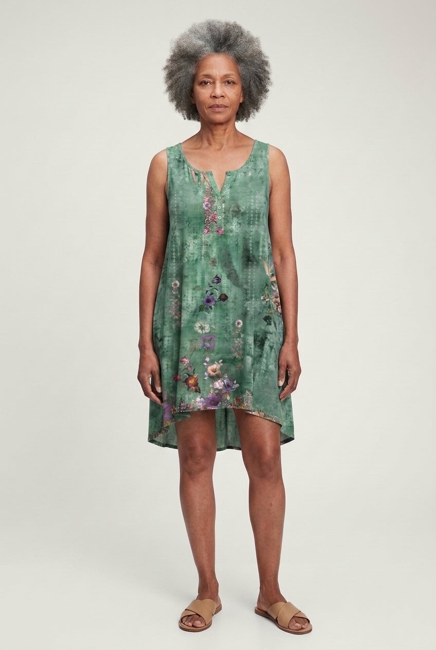 Bohemian Floral Sleeveless Tunic Dress for Women, Lightweight Relaxed Fit, for Summer, Beach, Vacation & Everyday Wear