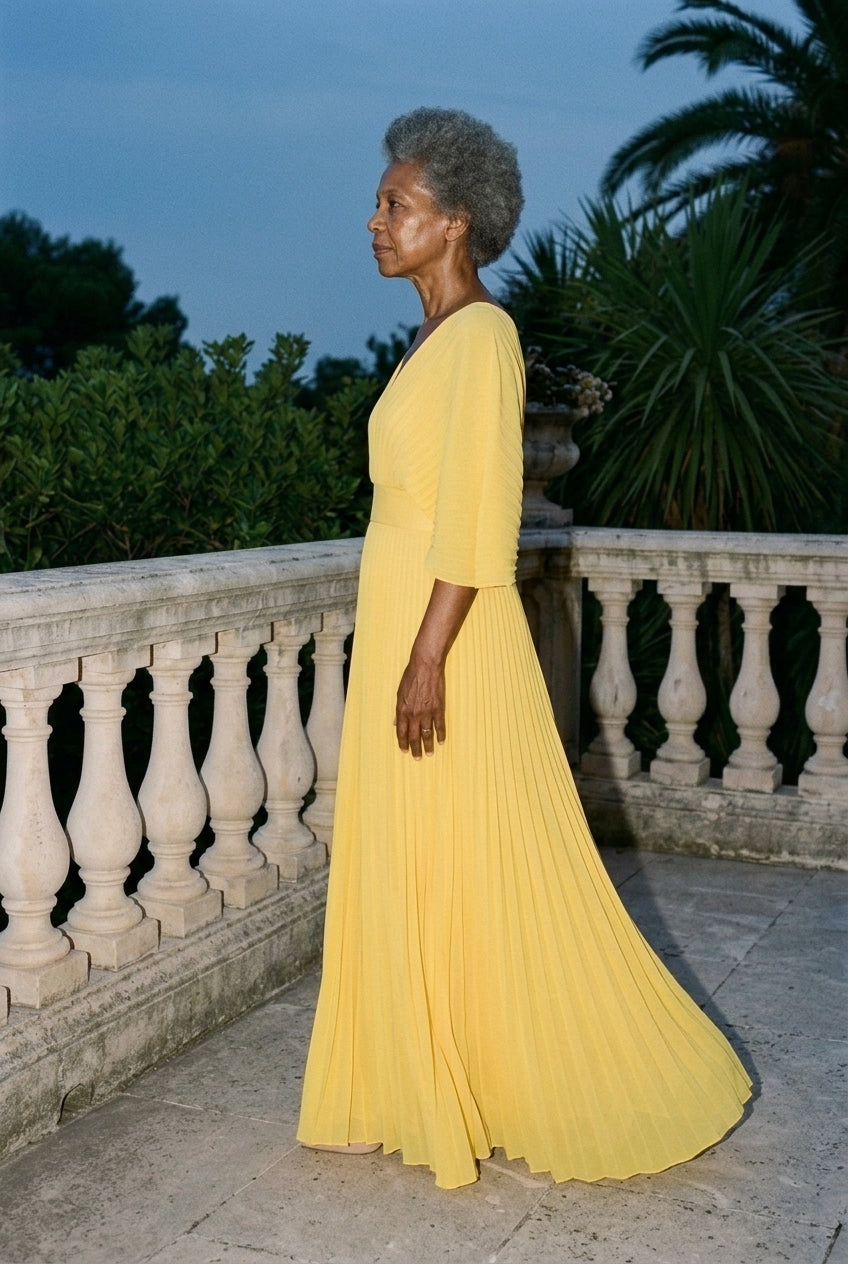 Helena | Pleated V-Neck Maxi Dress