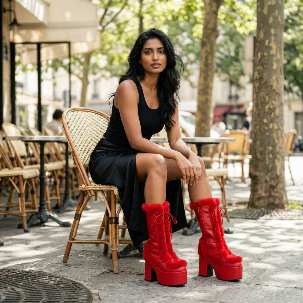 Thya | Suedette Lace-Up Knee-High Boot