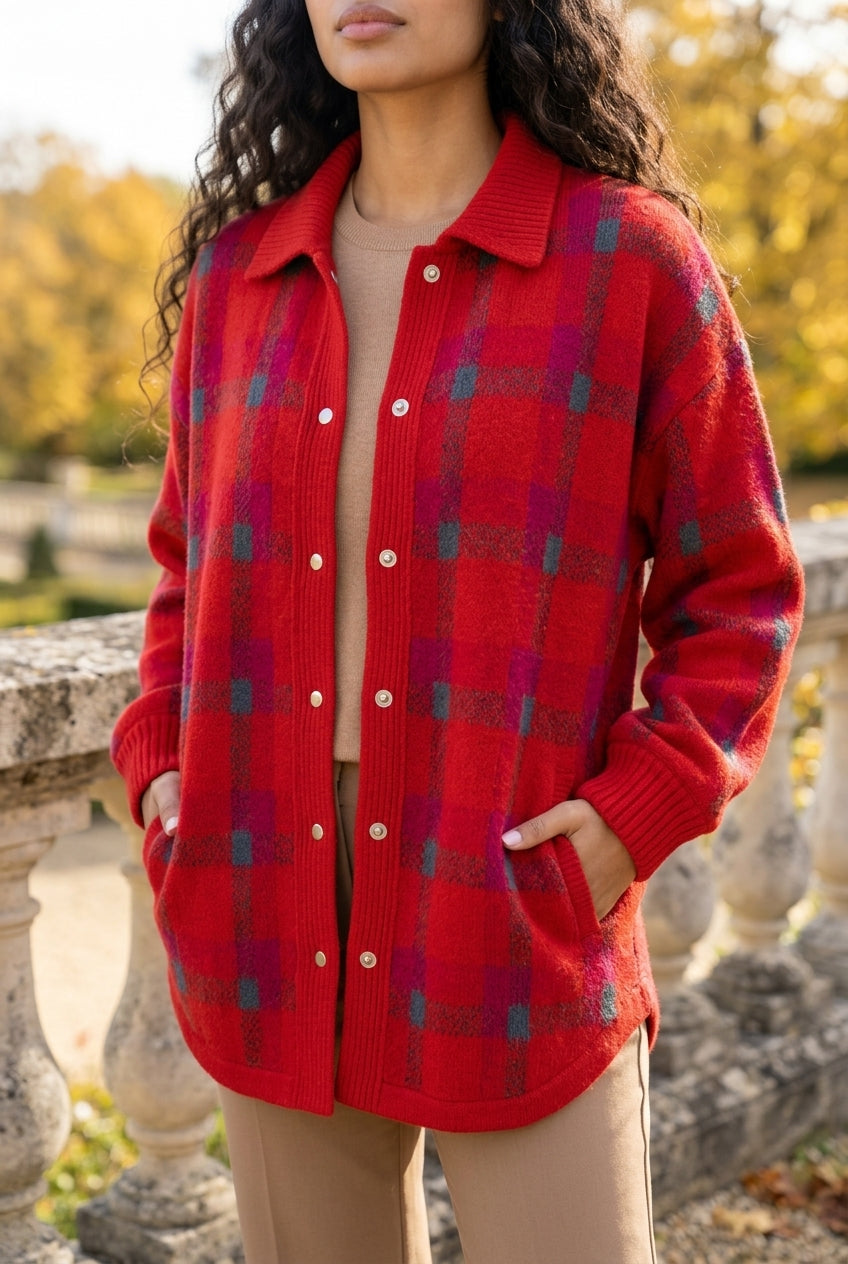 Kata | Oversized Plaid Knit Cardigan