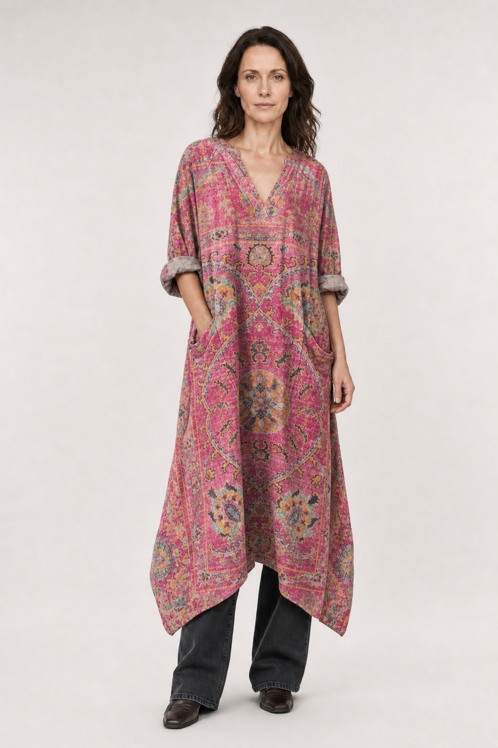 Cleo | Women's Cotton Boho Print Front Pocket Maxi Dress