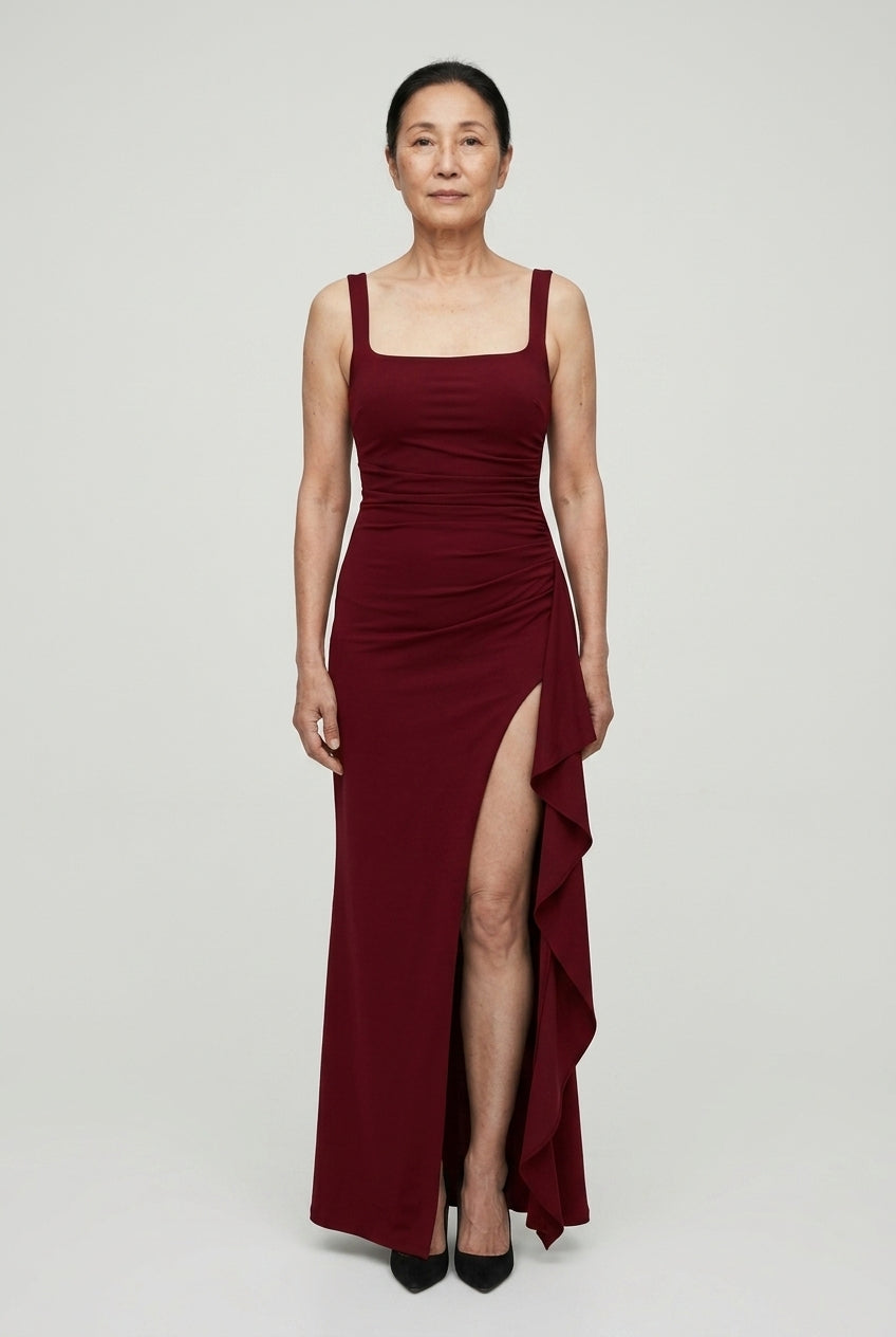 Elegant Open-Back Maxi Dress for Women, Flowing Lightweight Long-Sleeve, for Weddings, Evening & Special Occasions