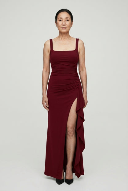 Elegant Open-Back Maxi Dress for Women, Flowing Lightweight Long-Sleeve, for Weddings, Evening & Special Occasions