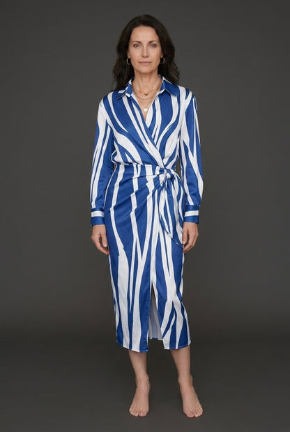 Elegant Striped Midi Dress for Women, Vertical Stripe Relaxed Fit Breathable, for Office, Casual & Everyday Wear