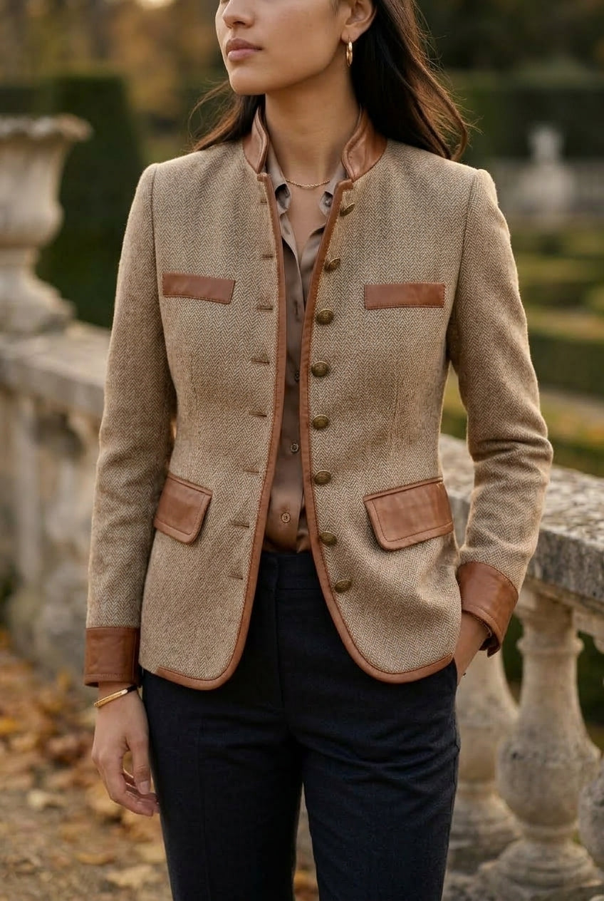 Brisa | Herringbone Tweed Button Blazer