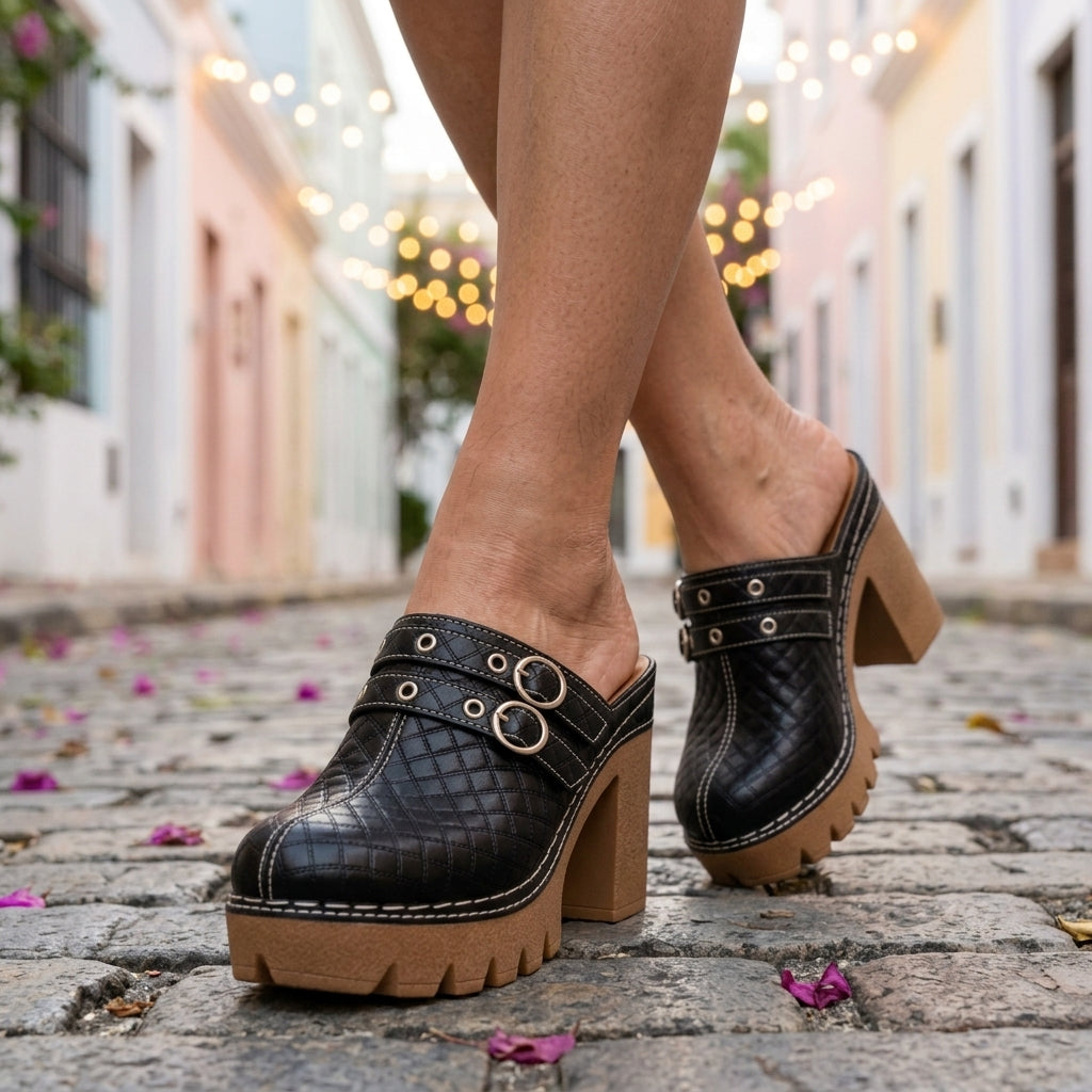 Wrenley Evadne | Quilted Twin-Strap Platform Heels