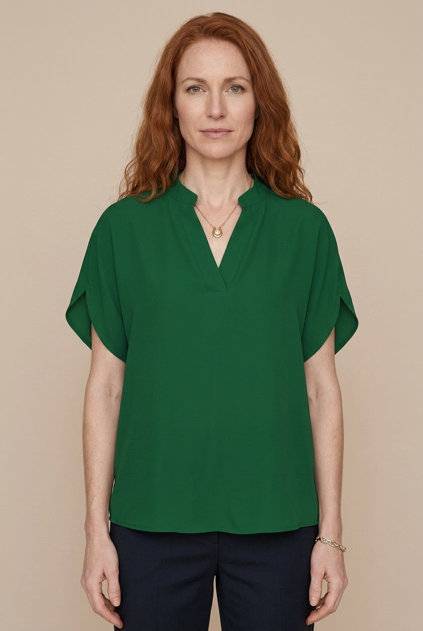 Soft V-Neck Blouse for Women, Lightweight Blend Relaxed Fit Hip-Length, for Office, Casual, Layering & Everyday Wear