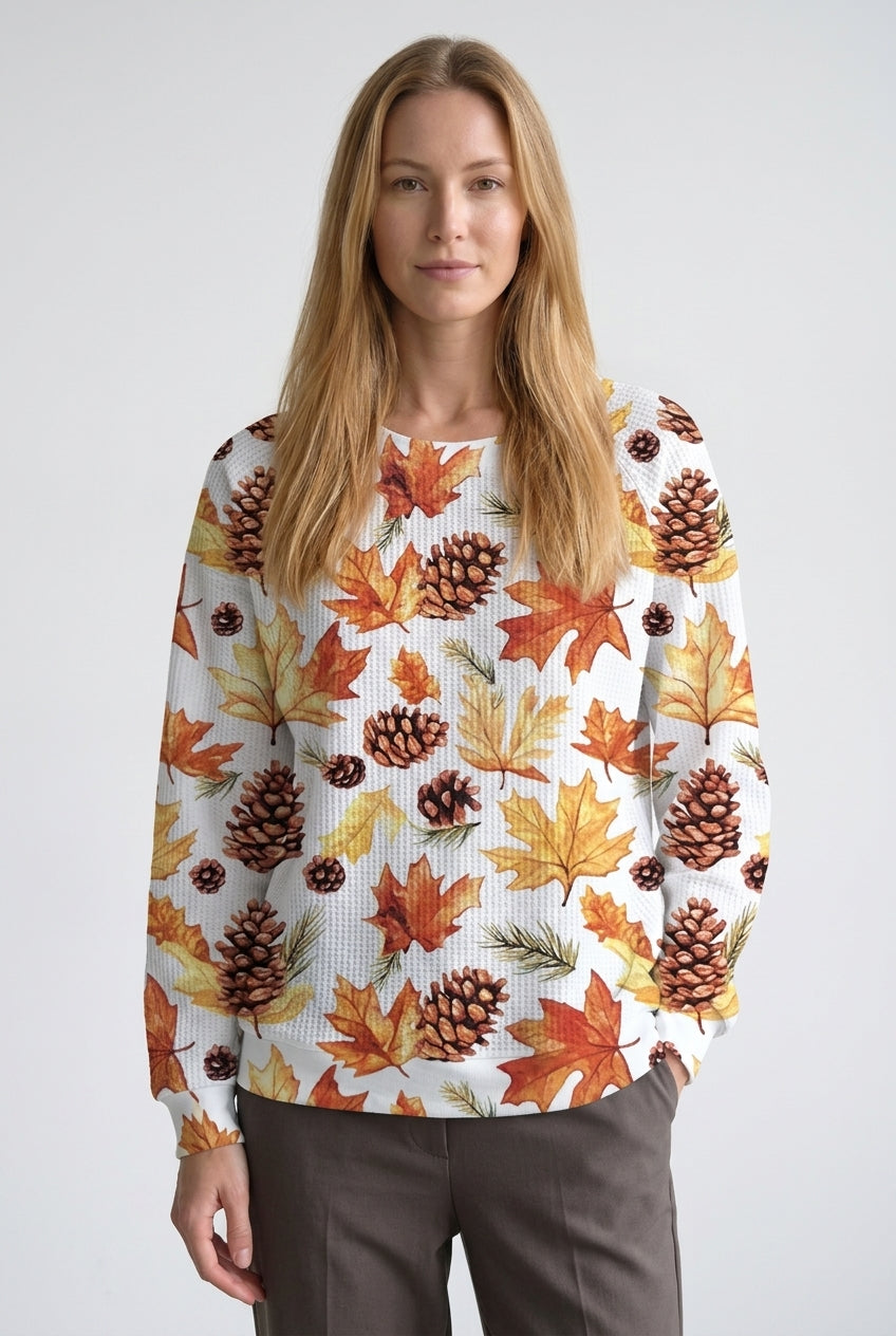 Cozy Maple Leaf Sweatshirt for Women, Soft Relaxed-Fit Printed Pullover, for Autumn, Casual & Everyday Wear