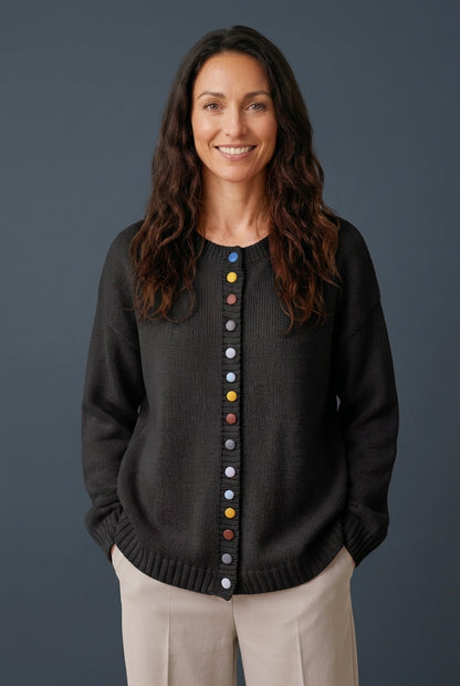 Elegant Relaxed Cardigan for Women, Button-Accent Long-Sleeve Layering, for Work, Casual, Everyday & Polished Wear