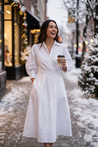 Elegant Front Wrap Collared Maxi Dress for Women, Flowing Long-Sleeve Sophisticated, for Work, Evening, Wedding Guest & 