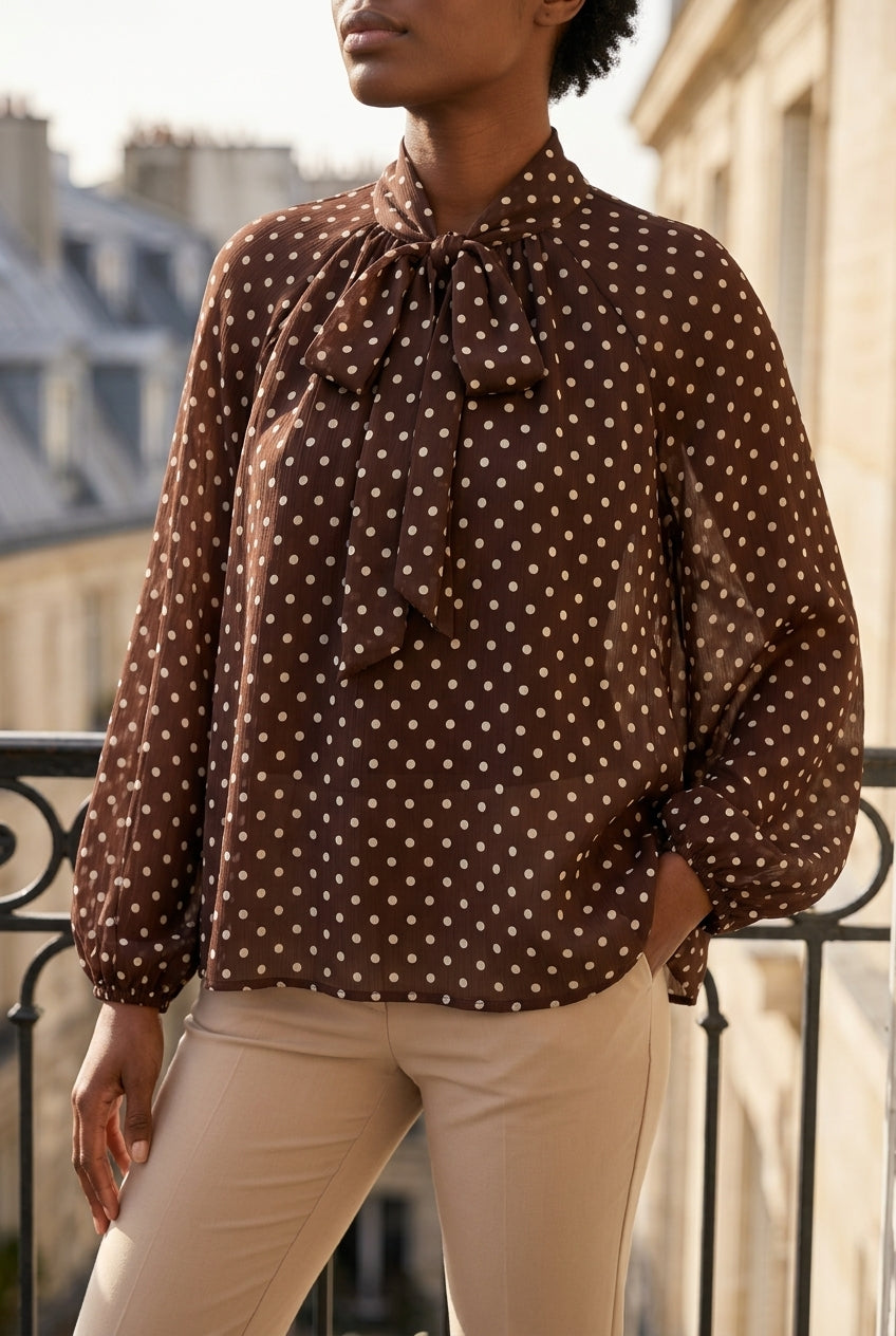 Aditi | Polka Dot V-Neck Blouse
