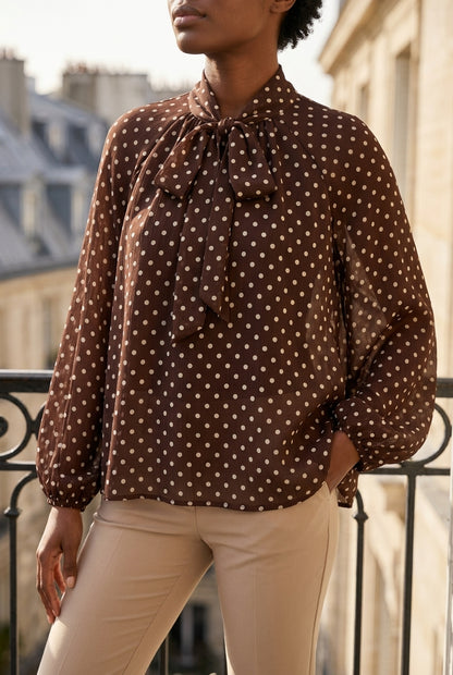 Aditi | Polka Dot V-Neck Blouse