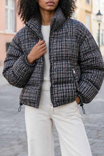 Adise | Stand-Collar Plaid Puffer Jacket