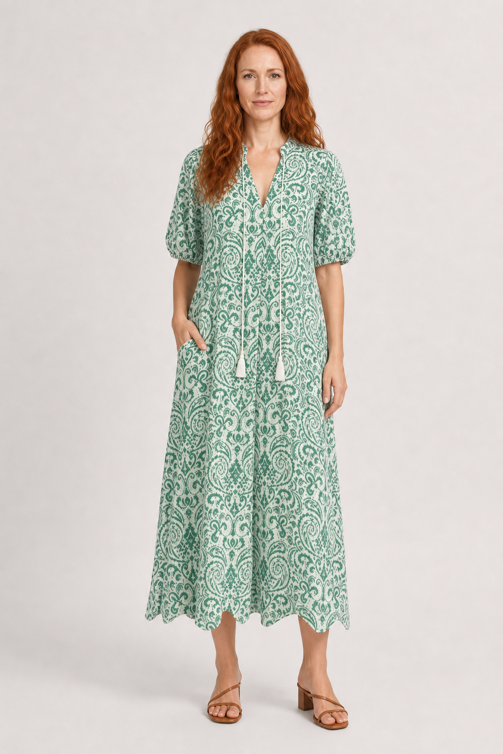 Alia | Women's Boho Dress with V-Neckline Lantern Sleeves A-Line Geometric Print