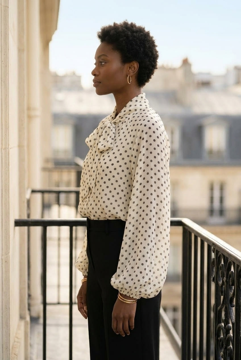 Aditi | Polka Dot V-Neck Blouse