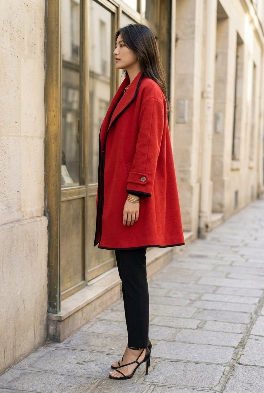 Lou | Wool-Blend Swing Coat with Contrast Trim